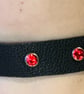 Black Leather Choker with 7 Red Gemstones (custom sized 17"-21")