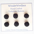 Yorkshire Buttons, Set of Six 15mm, Handmade Spherical Black