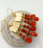 Handmade Roman Style Brass Chandelier Earrings Carnelian Triple Drops - Image 2