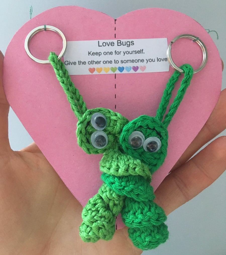 Crochet Love Bug Keyring -  Green -Valentines Gift