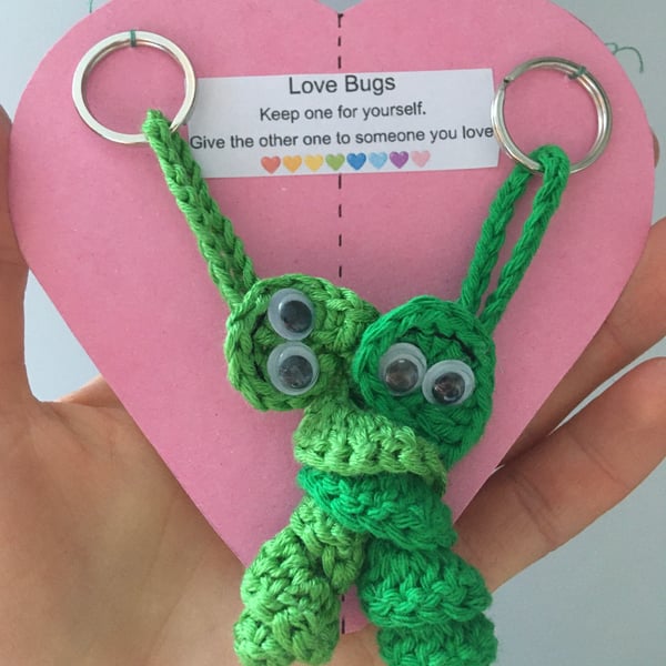 Crochet Love Bug Keyring -  Green -Valentines Gift