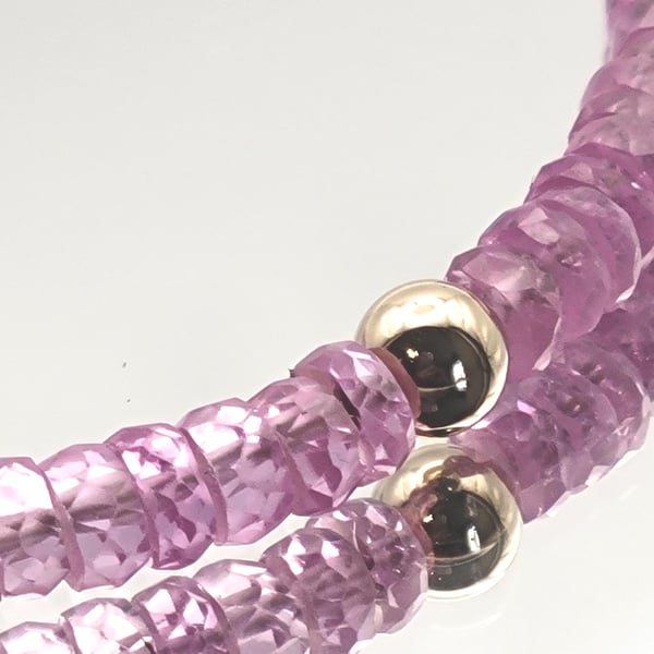 14KT Solid Gold Sapphire Bracelet: Natural Pink AAAA Gemstone