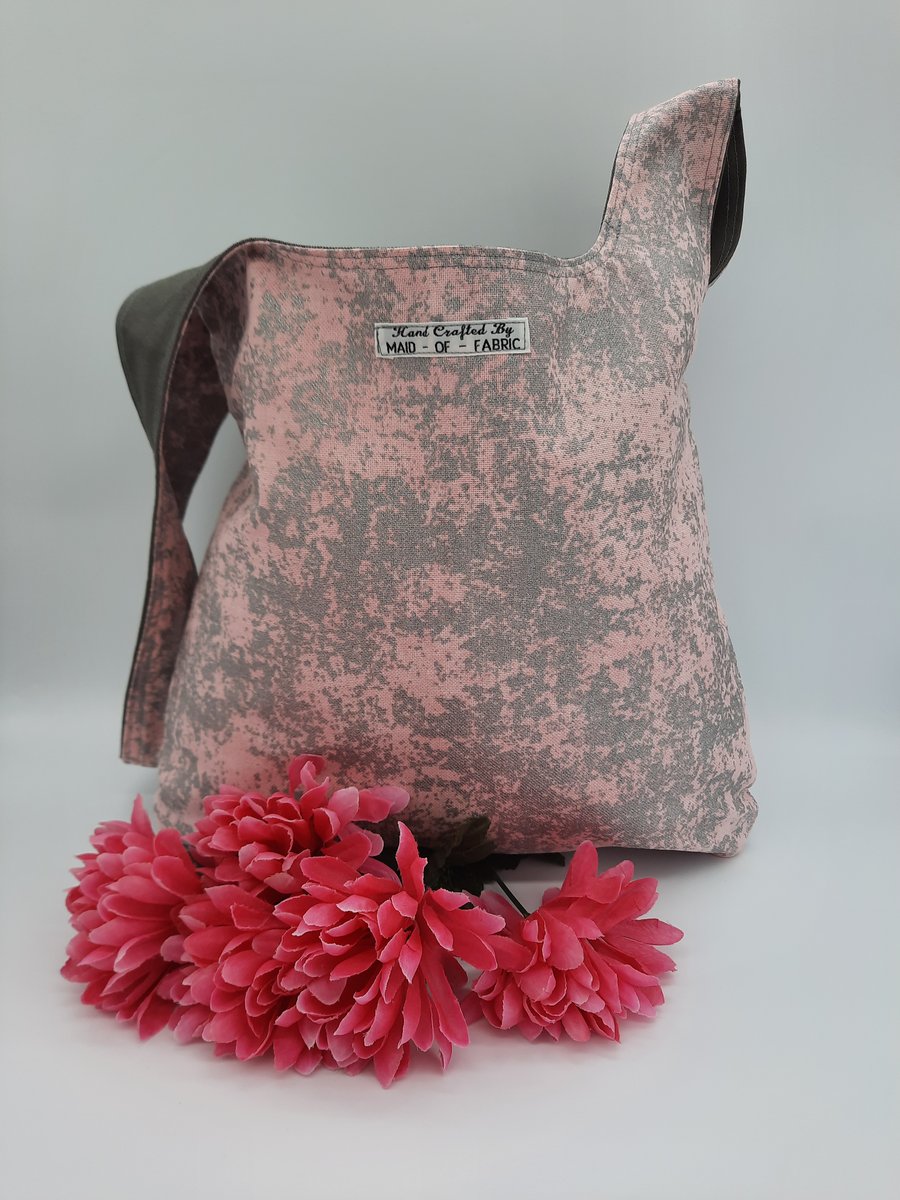  Knot bag,  medium,  shoulder bag, handbag, grey denim and pink silver sparkle.