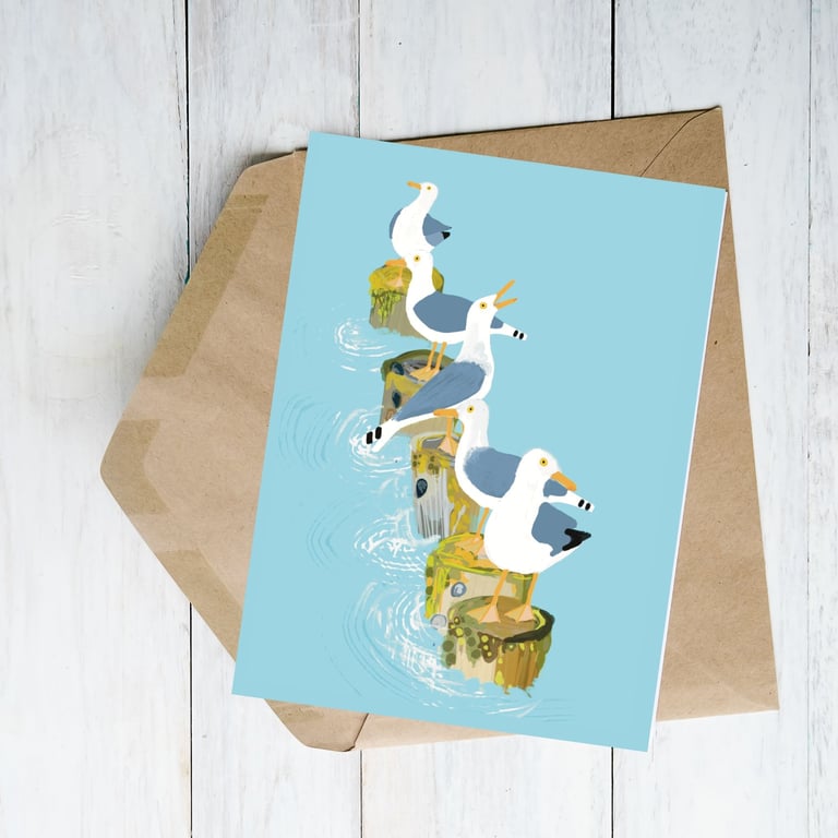Blank coastal card seagulls