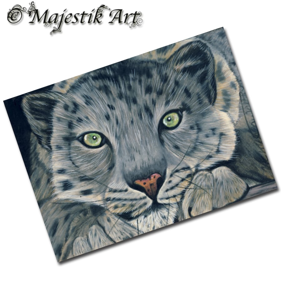 Archival ACEO Snow Leopard Print 'Bright' By V Kenworthy