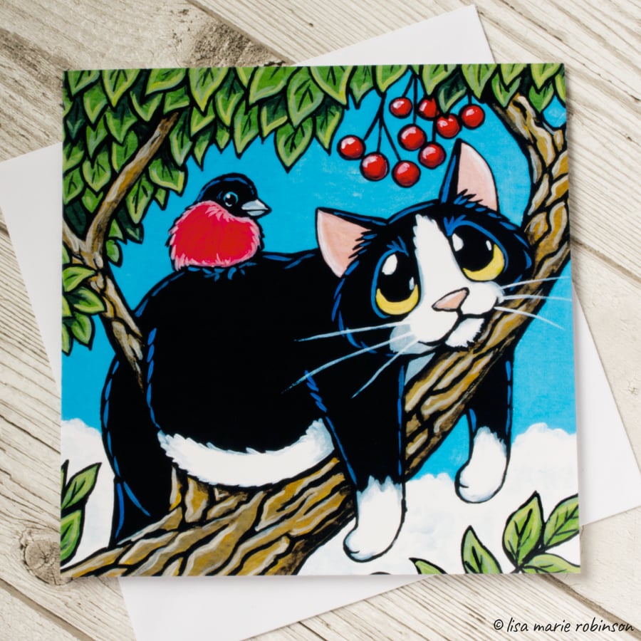 Lazy Cat in Tree - Blank Greeting Card - All Occasions