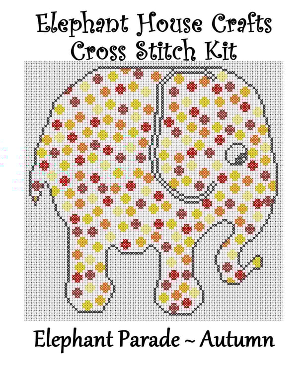 Elephant Parade Cross Stitch Kit Autumn Size Approx 7" x 7"  14 Count Aida