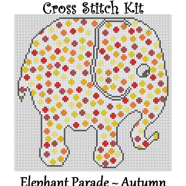 Elephant Parade Cross Stitch Kit Autumn Size Approx 7" x 7"  14 Count Aida