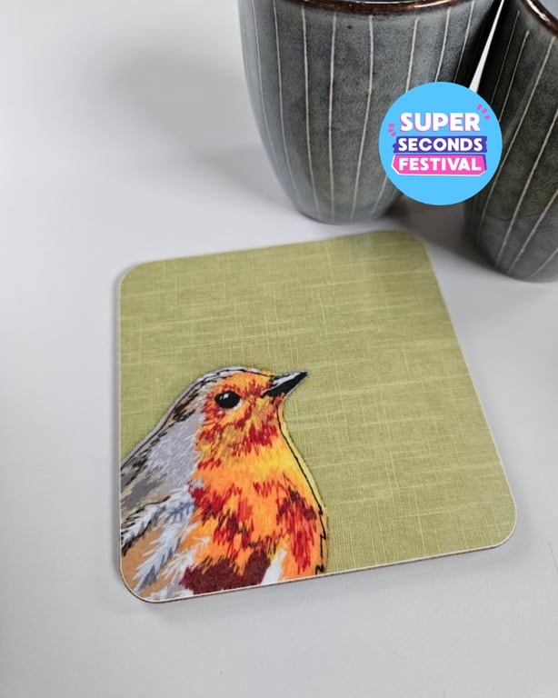 'Peeking' Robin coaster, garden bird mat, Super Seconds Festival