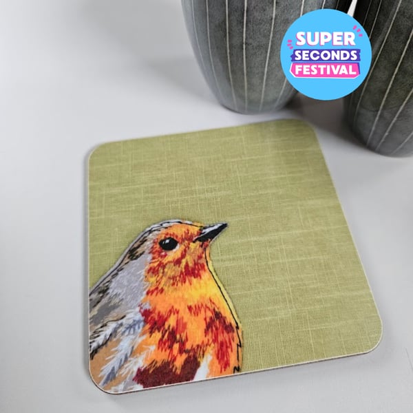 'Peeking' Robin coaster, garden bird mat, Super Seconds Festival