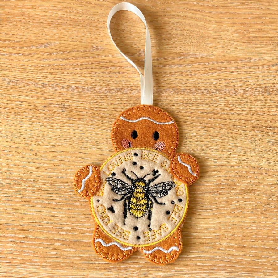Cute Gingerbread Man with Bee Plaque