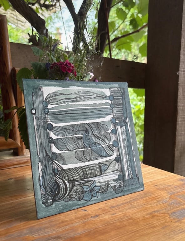  Abstract Watercolour and Line Art Original Painting  20cm or 8inch square