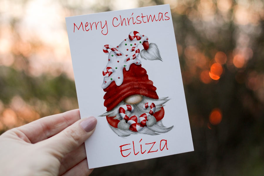 Merry Christmas Gnome Christmas Card, Friend Christmas Card, Personalized Card