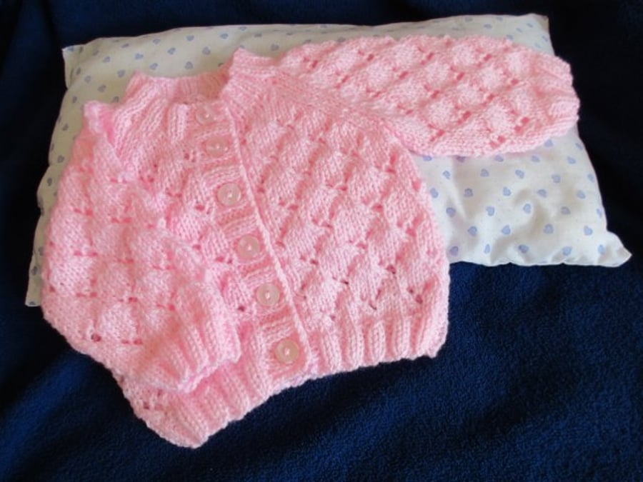 14" Newborn Pink Round Neck Lace Cardigan