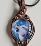 Howling Wolf Animal Glass & Copper Blue Pendant Necklace Summer Seconds - Image 4