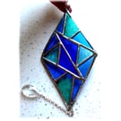 Stained Glass Diamond Suncatcher Handmade Teal Blue Triangles 