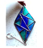 Stained Glass Diamond Suncatcher Handmade Teal Blue Triangles 