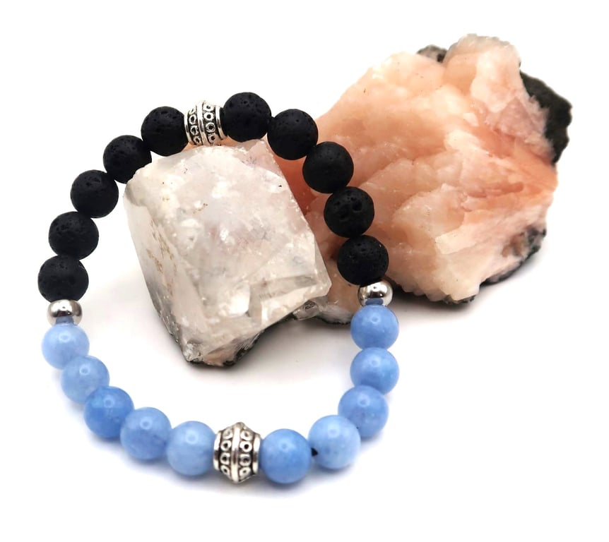 Angelite and Lava Bead Aromatherapy Bracelet. Free UK P&P.