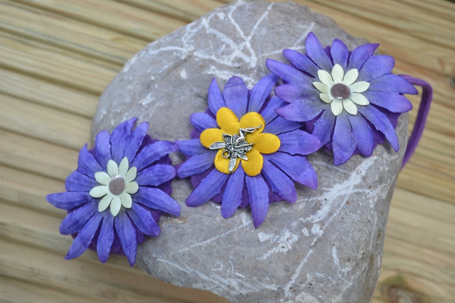 Flowers and Fairies Girl Headband (Purple)