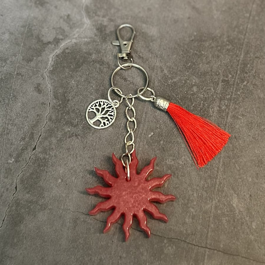 Resin Radiant Sunburst Bag Charm or Keyring in Various Colours