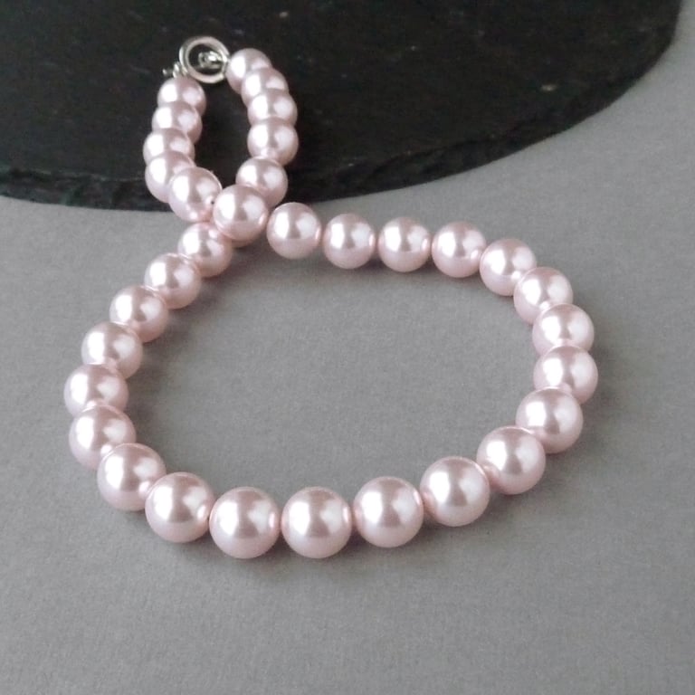 Chunky Blush Pink Pearl Necklace - Simple Light Pink Wedding Jewellery - Gifts