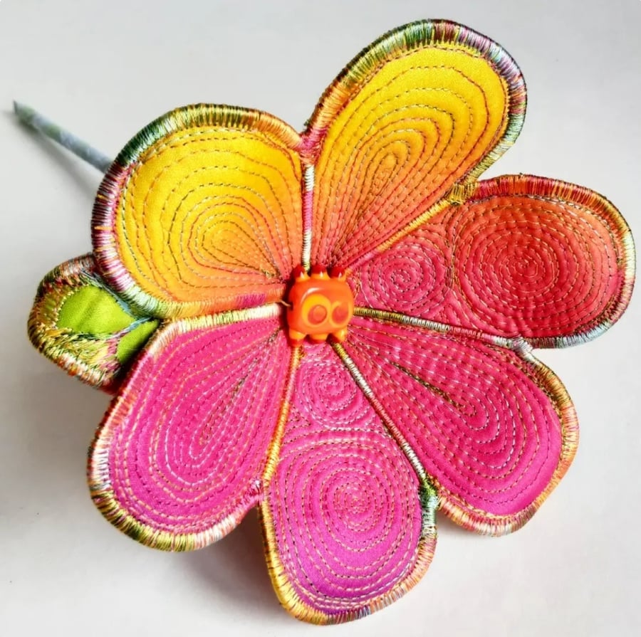 Flower Orange Textile Art Flower