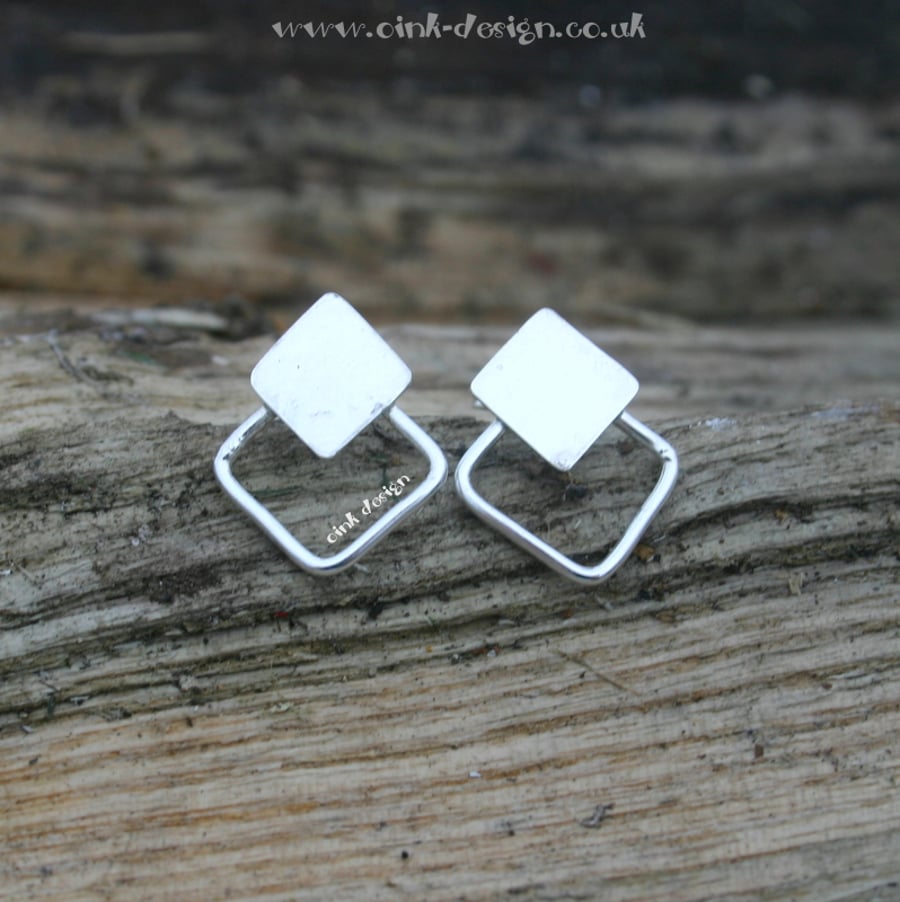 Sterling silver diamond shape stud earrings