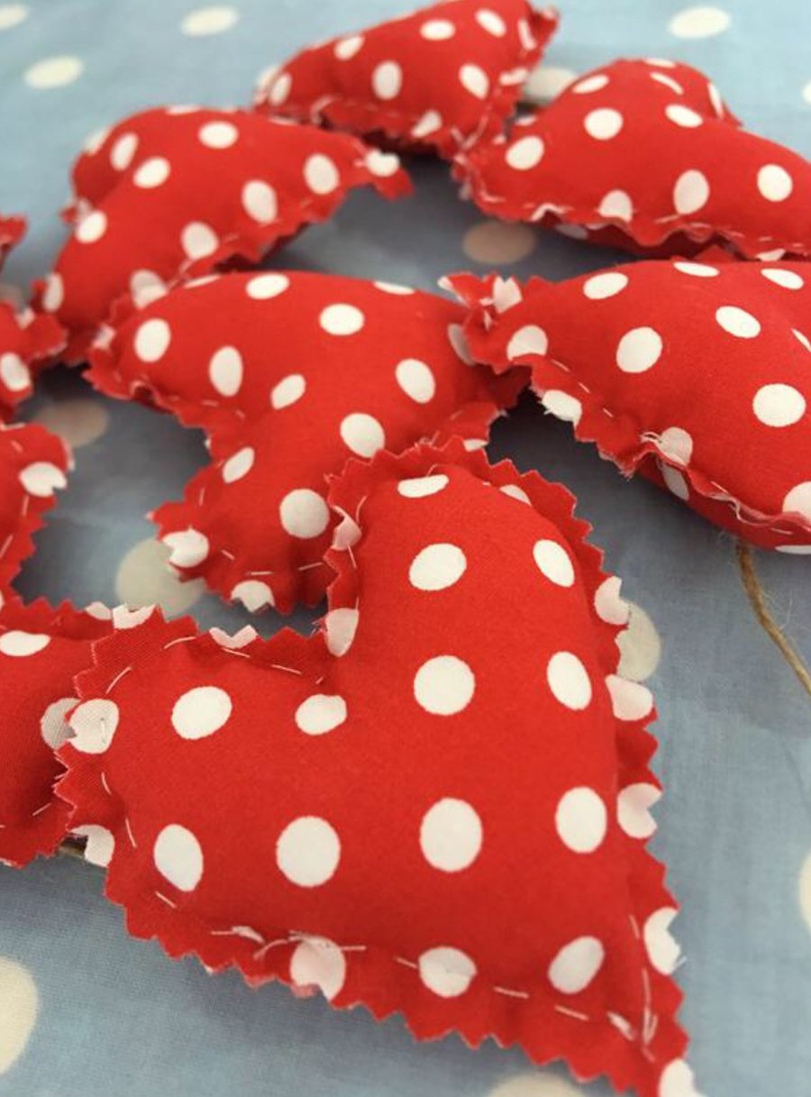 Red polka dot Heart garland with twine 