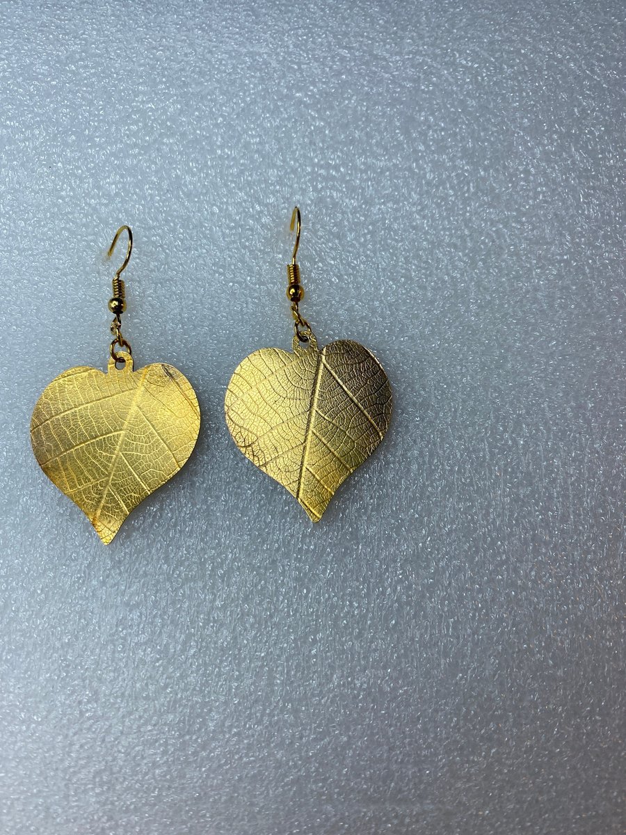 Leaf heart earrings, Gold plated, 570