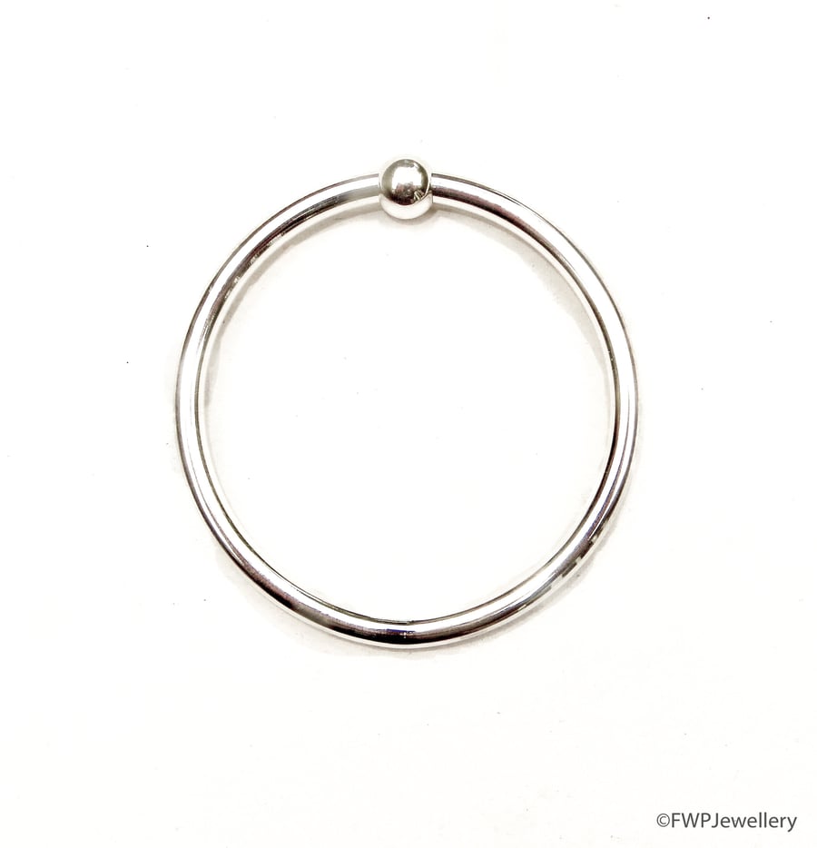 Silver Tube Bangle with Bead Accent