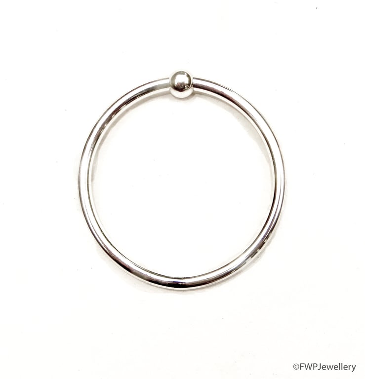 Silver Tube Bangle with Bead Accent