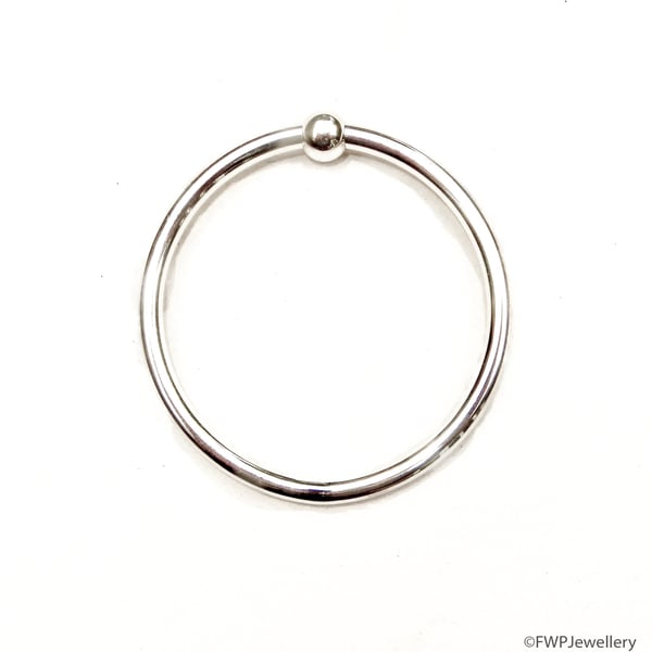 Silver Tube Bangle with Bead Accent