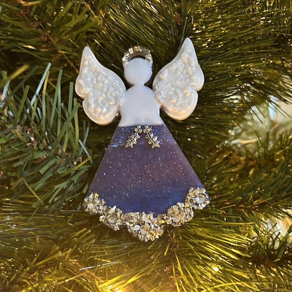 Celestial Grace – Silver, Purple & White Angel – Christmas Hanging Decoration