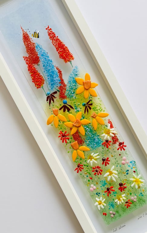 Full bloom - fused glass framed art work 