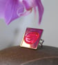 Fluorescent Pink Resin Lips Ring Adjustable Mirror Cocktail Ring