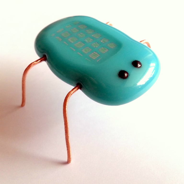 Teal Fused Glass Bug Ornament - Quirky Insect Shelf Decoration
