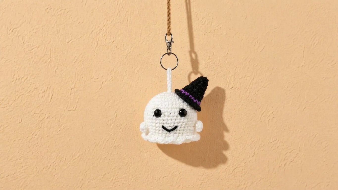 Handmade Crochet Ghost Keyring – Halloween Edition