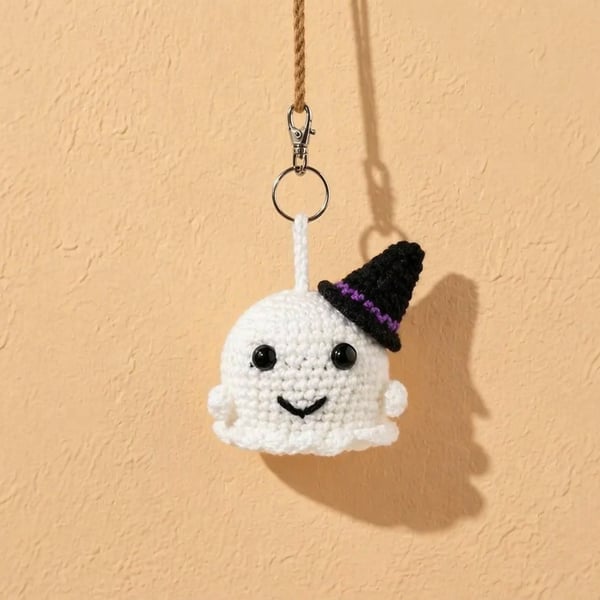 Handmade Crochet Ghost Keyring – Halloween Edition