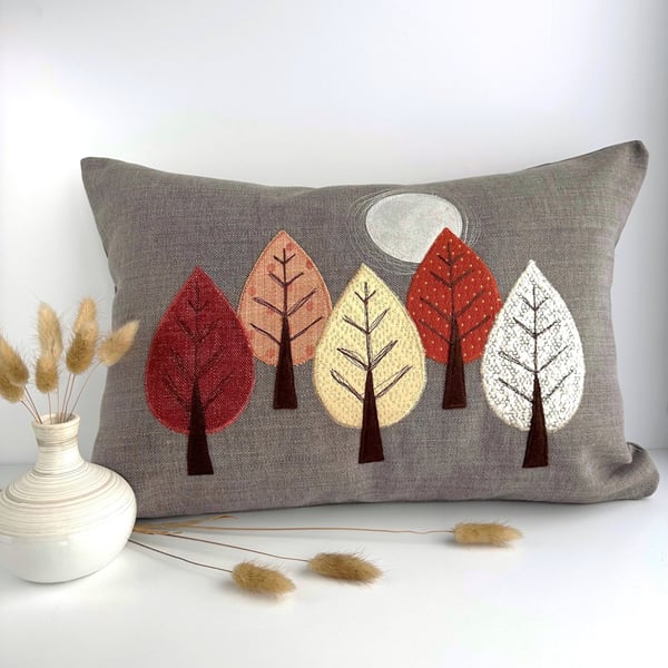 Cushion with Autumn Trees under a Harvest Moon