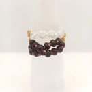 Amethyst and Purple Bead Cluster Ring Set with White Lustre Contrast Ring