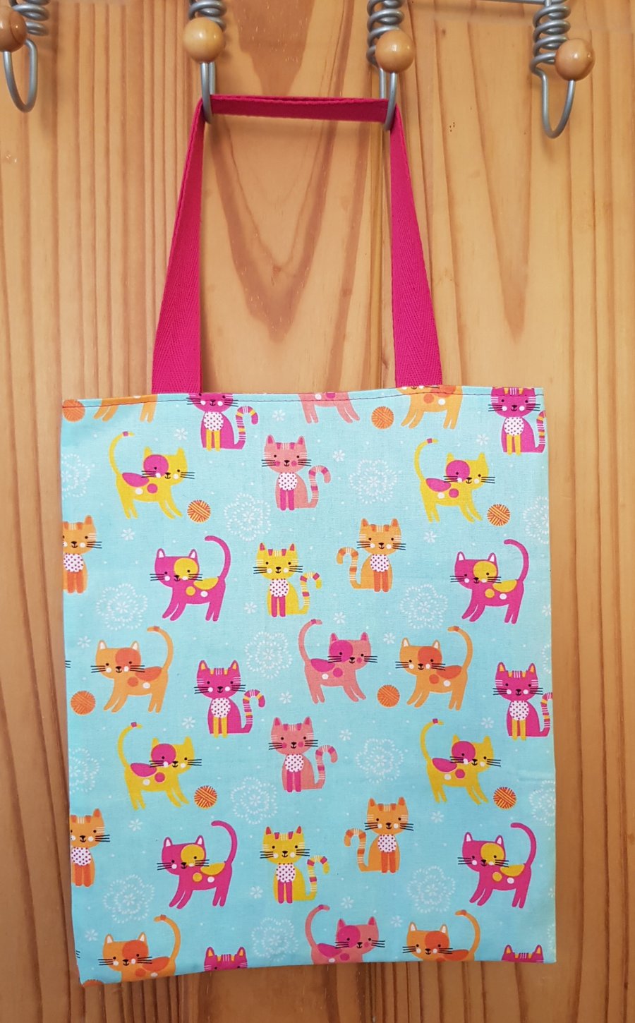 Child's tote bag; cats on blue