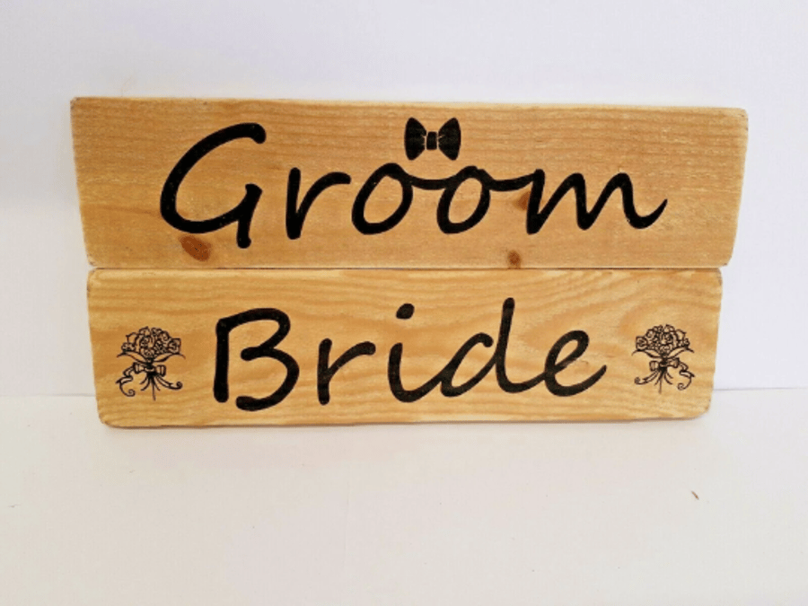 Laser Engraved Bride & Groom Wedding Signs Wooden Plaque Pallet Wood Rustic Gift
