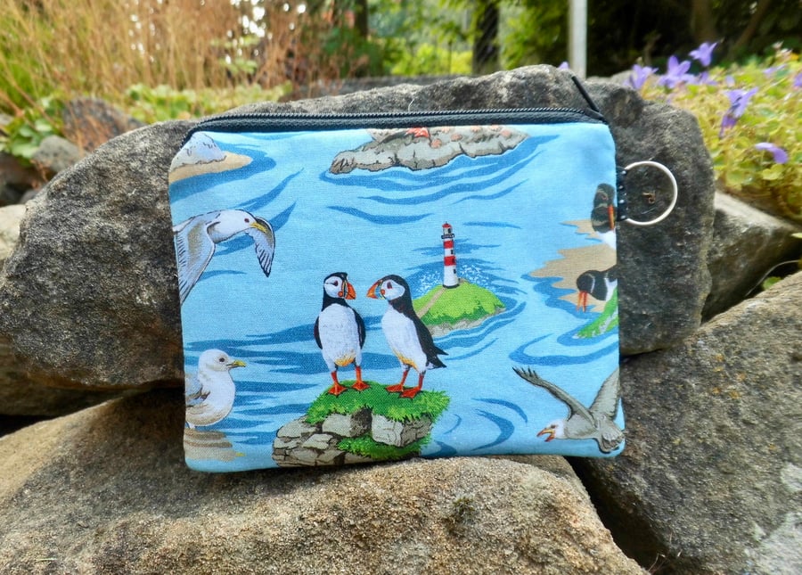 SOLD Coin purse coastal birds puffins gannet seagull