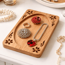 Wooden Jewellery Tray, Floral Scroll Trinket Dish, Rustic Ring Dish