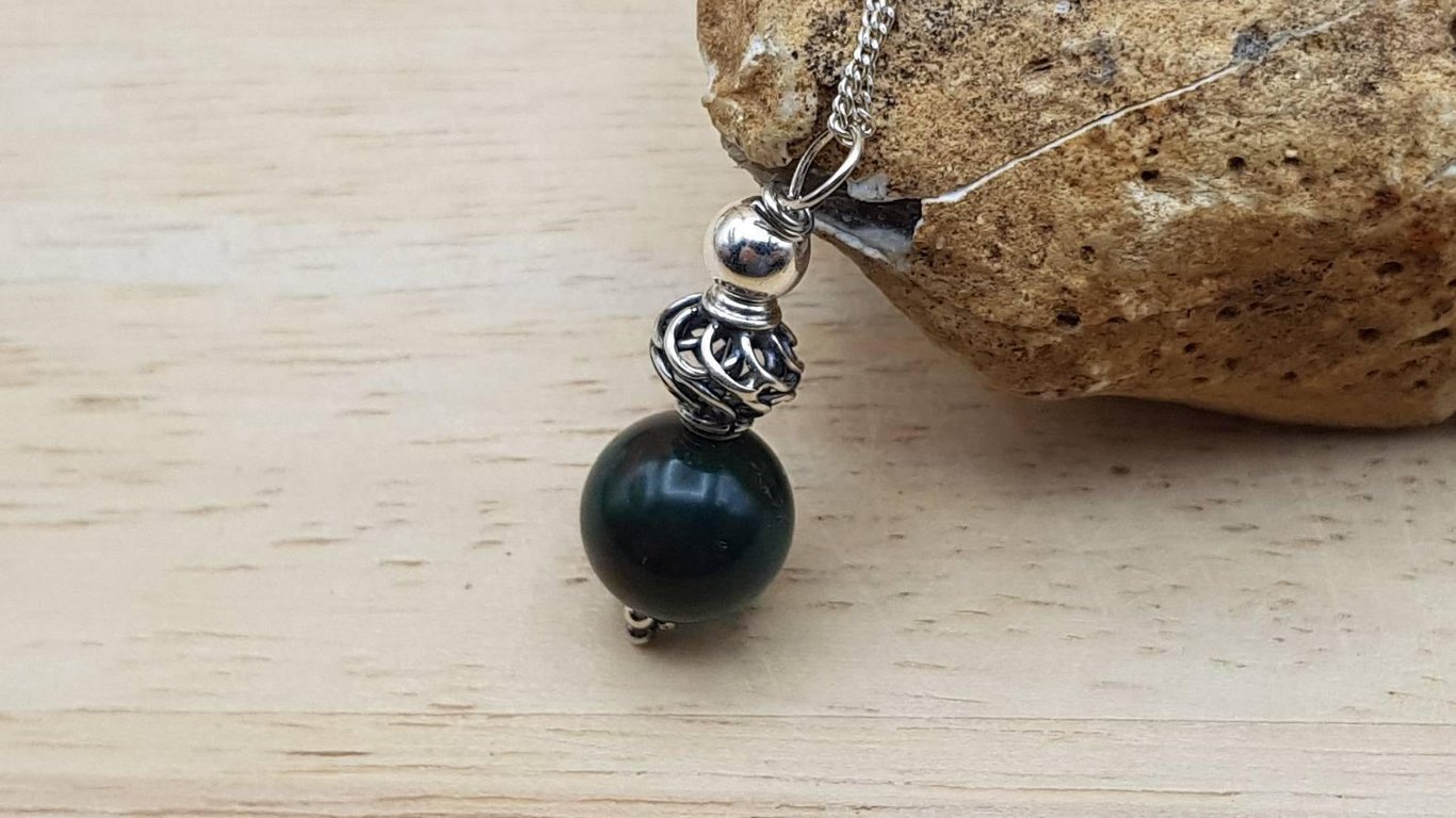 Small Bloodstone pendant. Minimalist March birthstone necklace