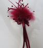 Burgundy Wine Feather & Pearl Ribbon Trail Regency Fascinator Comb Headpiece