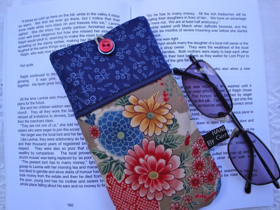 Handmade Glasses case - sunglasses - reading -driving - japanese cotton.