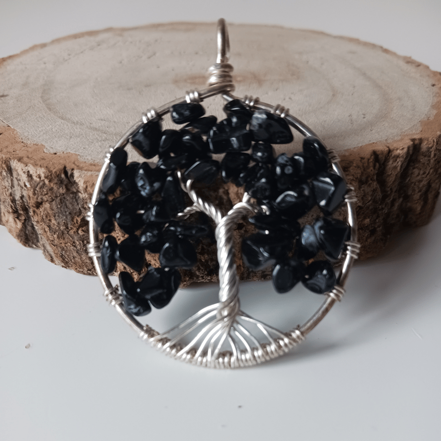 Handcrafted Wire-Work Tree of Life Necklace with Black Onyx