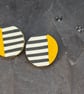 Modern mustard and stripe polymer clay stud earrings - Image 2