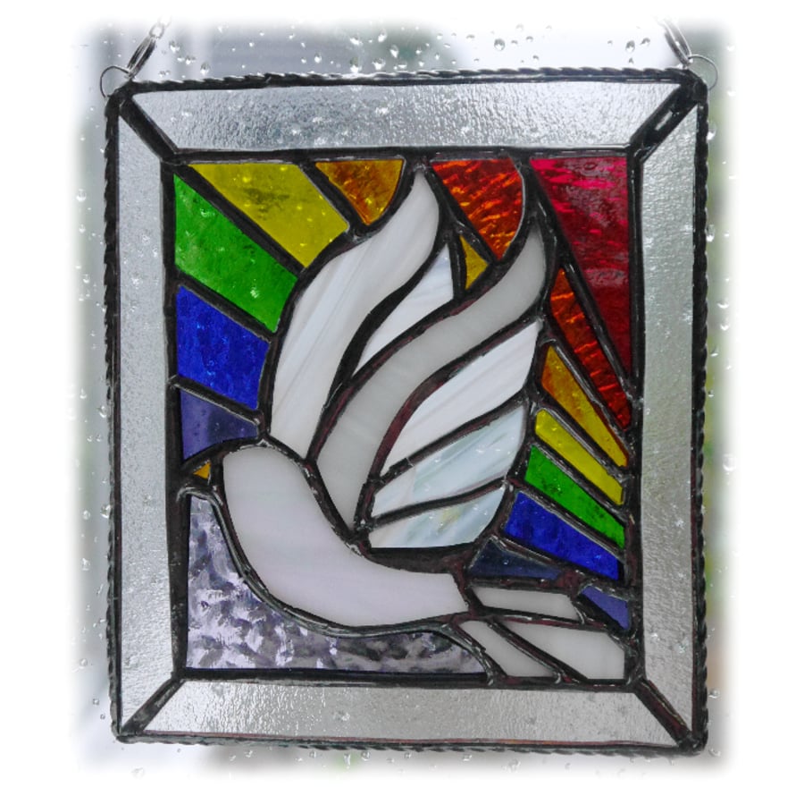 Rainbow Dove Stained Glass Picture Suncatcher Handmade 